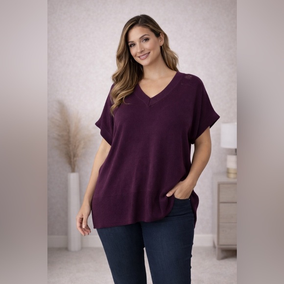 Vince Camuto Tops - Vince Camuto Knit Short Sleeve Sweater Top Winter Bloom Size L NWT